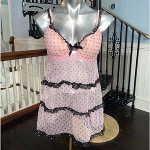 Black Fuchsia mesh and lace polka dot nightgown 36D
